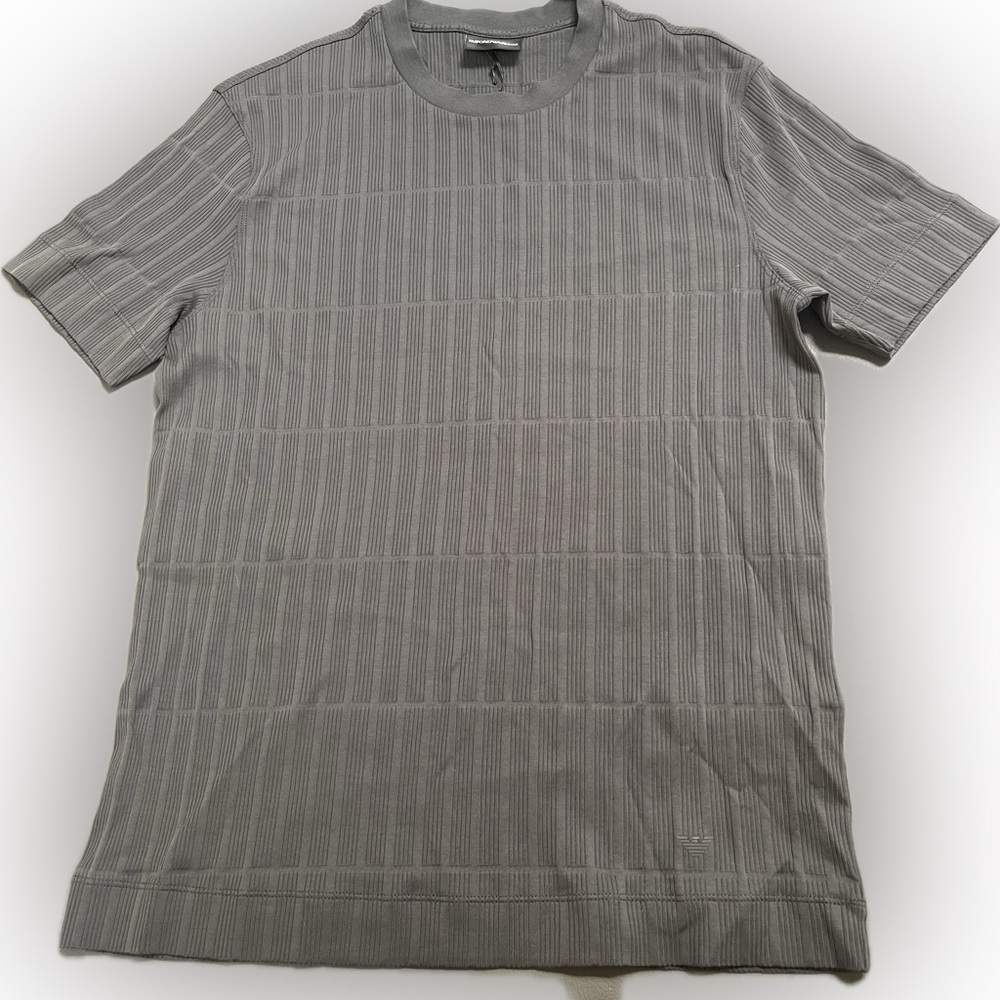 Emporio Armani Gray Short Sleeve Tee with Woven Design